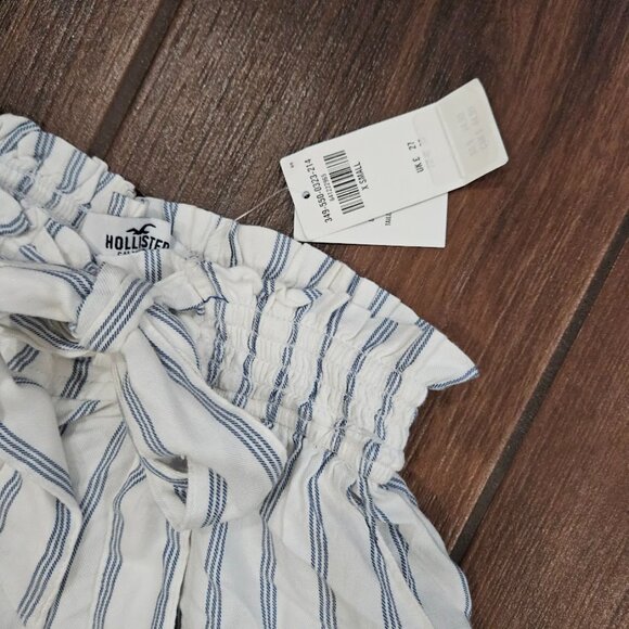 Hollister White High Rise Blue Stripe Paperbag Tie Sash Shorts Nautical Girl XS - Picture 4 of 8
